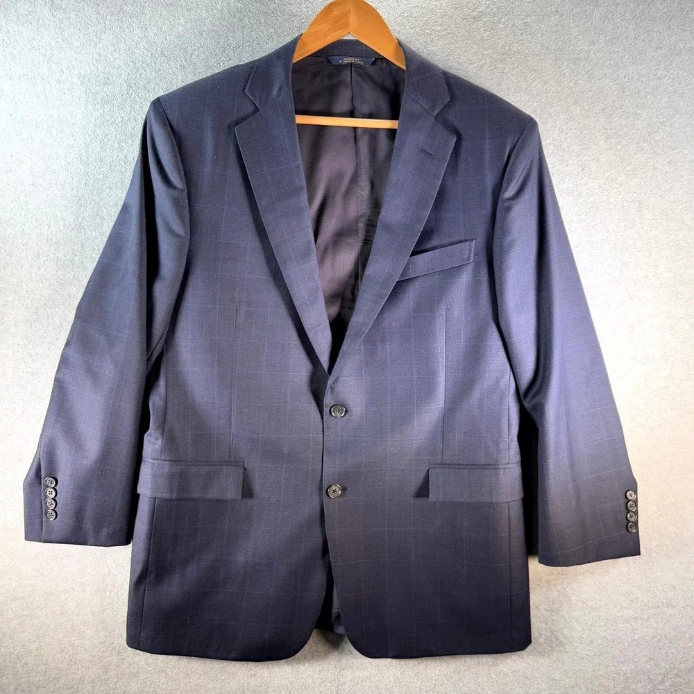 Brooks Brothers Saxxon 1818 Regent Blazer Mens 42RW36 Navy Checkered Notch Lapel